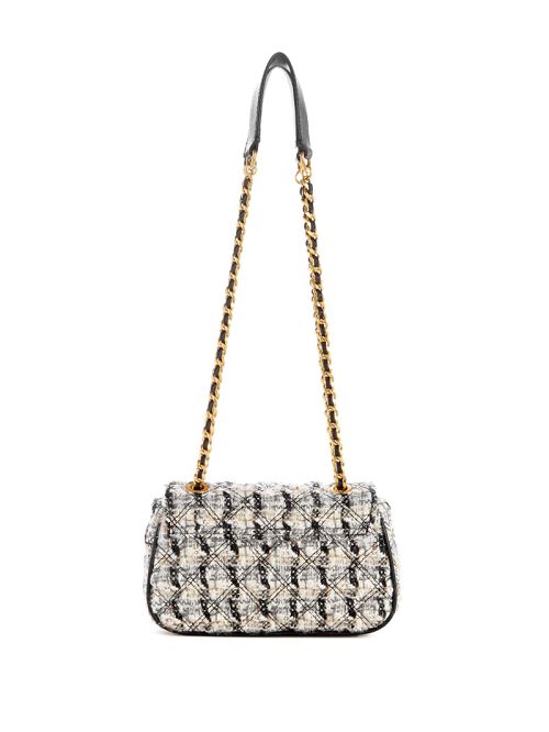 Guess Giully Tweed Mini Convertible Crossbody Negrii Albi | GUESS-SN28828