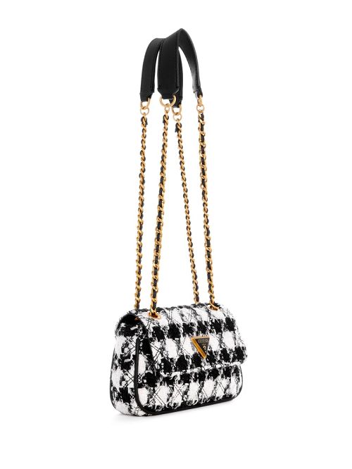 Guess Giully Tweed Mini Convertible Crossbody Negrii | GUESS-SN28884
