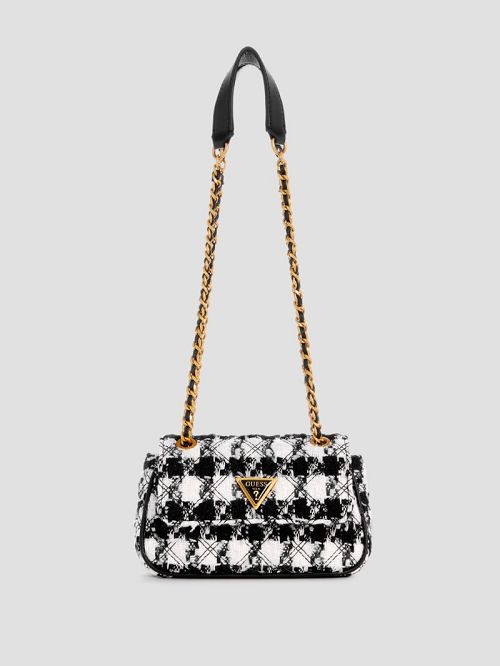 Guess Giully Tweed Mini Convertible Crossbody Negrii | GUESS-SN28884