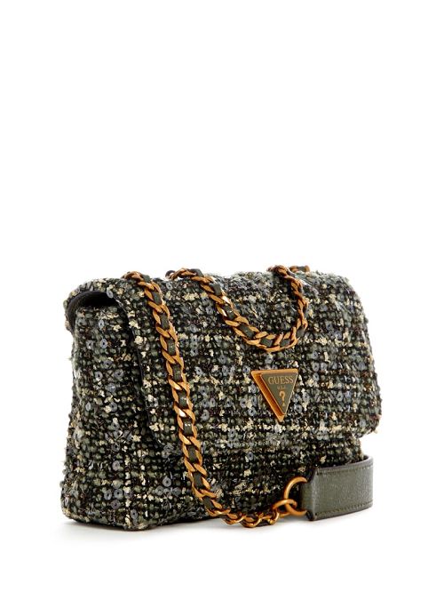 Guess Giully Tweed Mini Convertible Crossbody Verzi | GUESS-SN28995