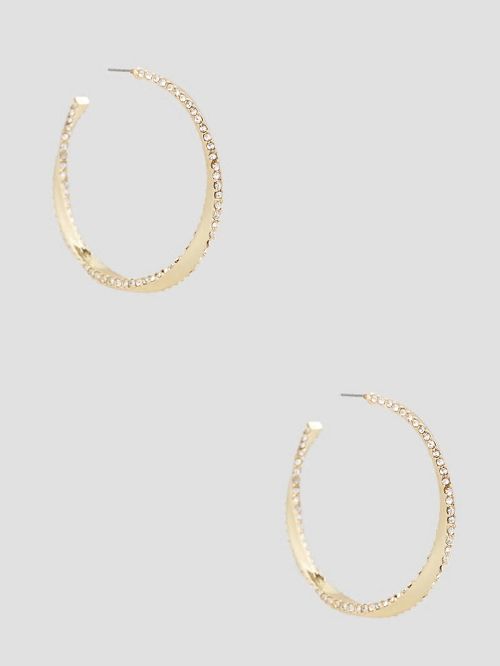 Guess Gold-Plated Rhinestone Twisted Hoop Earrings Aurii | GUESS-SN30313