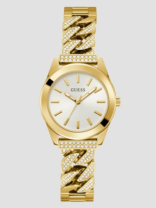 Guess Gold-Tone Crystal Curb Chain Analog Watch Aurii | GUESS-SN29974