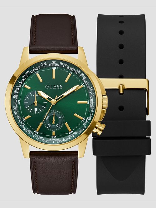 Guess Gold-Tone Leather Multifunction Watch Aurii | GUESS-SN31658