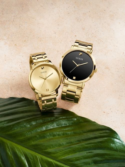 Guess Gold-Tone and Black Diamond Analog Watch Aurii | GUESS-SN31677