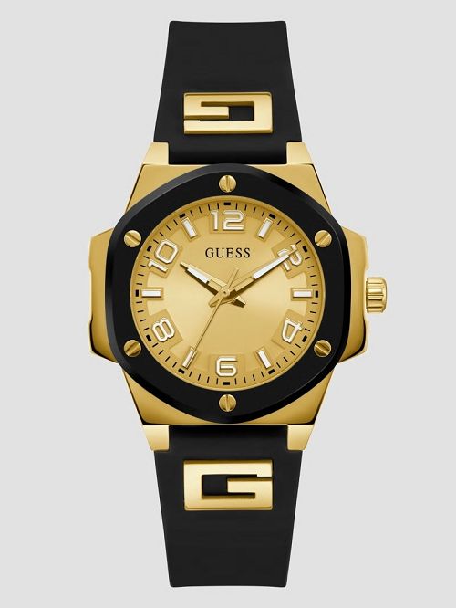 Guess Gold-Tone and Black Silicone Analog Watch Negrii | GUESS-SN30000