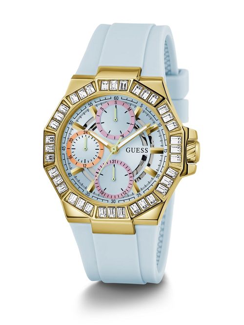 Guess Gold-Tone and Blue Silicone Multifunction Watch Albastri | GUESS-SN29996