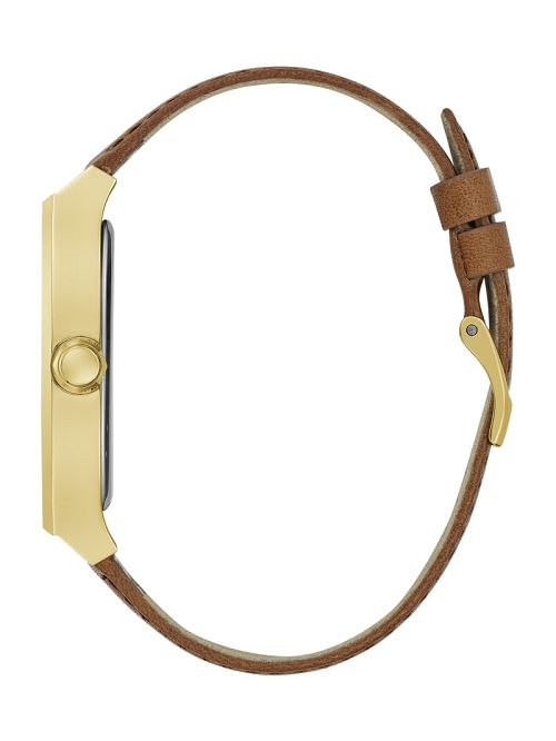 Guess Gold-Tone and Brown Leather Analog Watch Gri | GUESS-SN31669