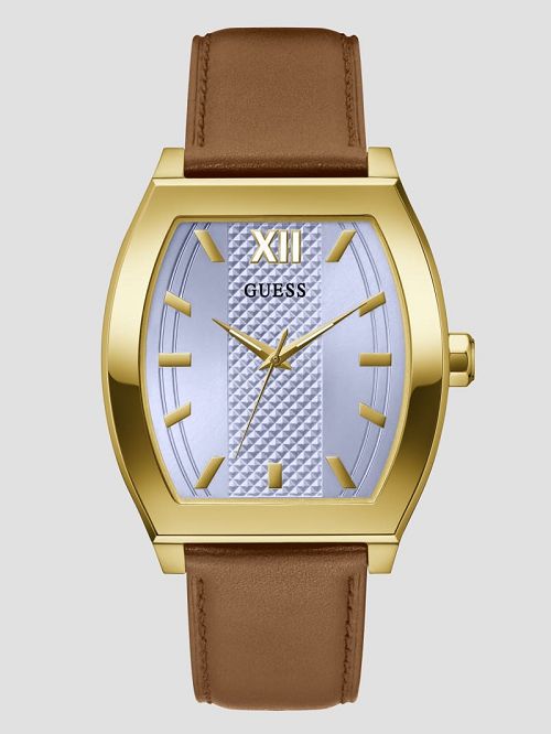 Guess Gold-Tone and Brown Leather Analog Watch Gri | GUESS-SN31669