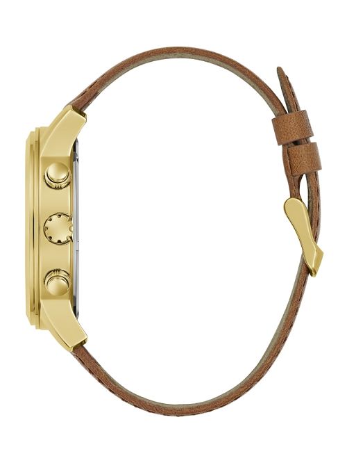 Guess Gold-Tone and Brown Leather Multifunction Watch Aurii | GUESS-SN31655