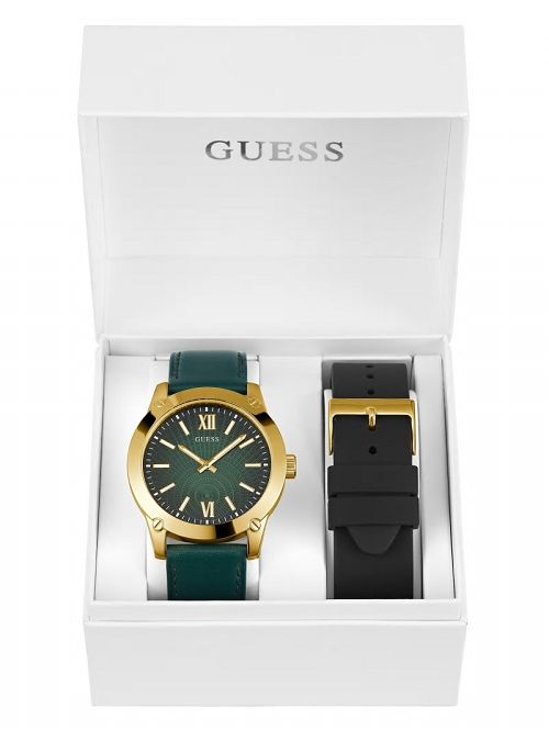 Guess Gold-Tone and Green Analog Watch Box Set Verzi | GUESS-SN31619