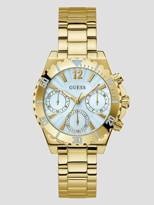 Guess Gold-Tone and Light Blue Multifunction Watch Aurii | GUESS-SN29975