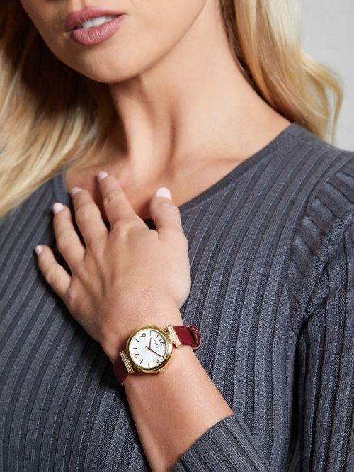 Guess Gold-Tone and Red Leather Analog Watch Rosii | GUESS-SN30016
