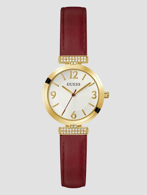 Guess Gold-Tone and Red Leather Analog Watch Rosii | GUESS-SN30016