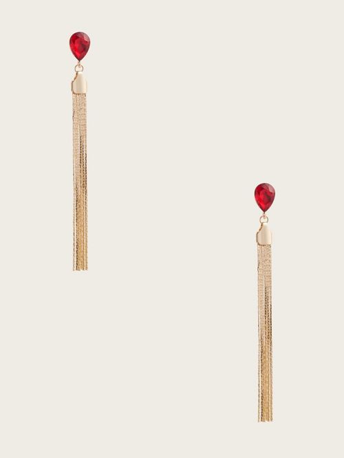 Guess Gold-Tone and Ruby Drop Earring Rosii | GUESS-SN30306