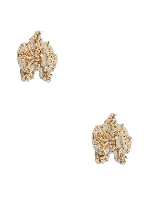 Guess Gold-Tone and White Beaded Orchid Stud Earring Aurii | GUESS-SN30293
