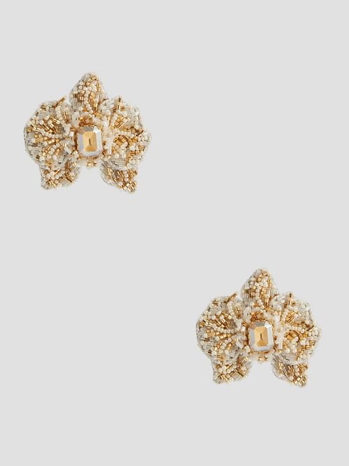 Guess Gold-Tone and White Beaded Orchid Stud Earring Aurii | GUESS-SN30293