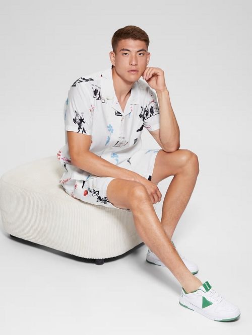 Guess Graffiti Sandwashed Woven Shorts Albi | GUESS-SN31332