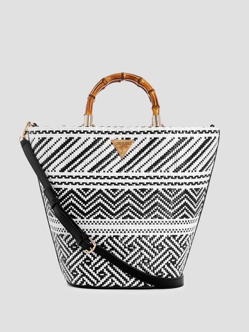 Guess Happyland Straw Tote Negrii | GUESS-SN29437