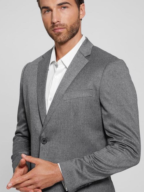 Guess Harlow Herringbone Blazer Gri | GUESS-SN30739