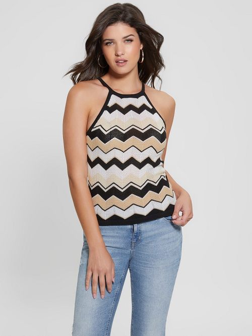 Guess Harper Chevron Stripe Sweater Tank Negrii | GUESS-SN27621