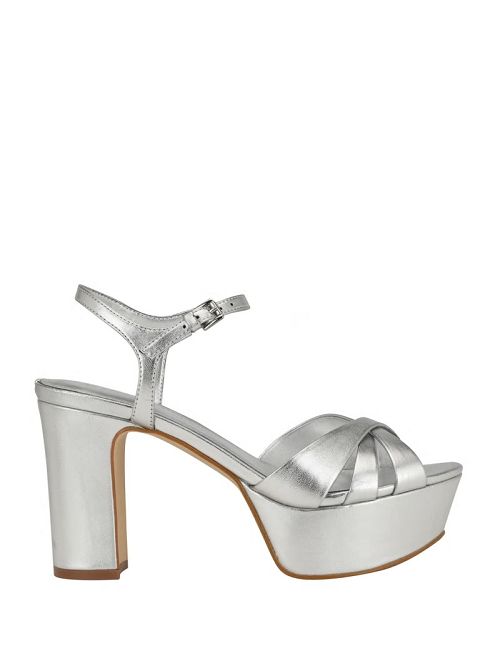 Guess Haylo Crisscross Platform Block Heels Argintii | GUESS-SN29641