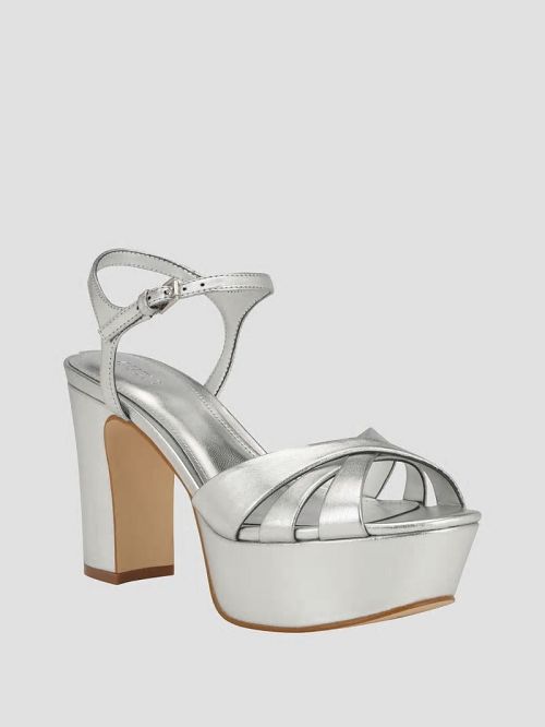 Guess Haylo Crisscross Platform Block Heels Argintii | GUESS-SN29641