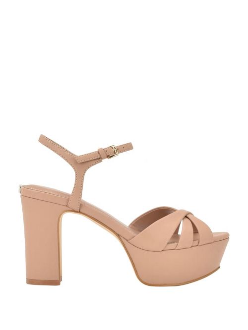 Guess Haylo Crisscross Platform Block Heels Bej | GUESS-SN29655