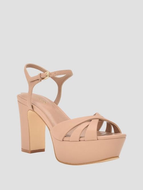 Guess Haylo Crisscross Platform Block Heels Bej | GUESS-SN29655