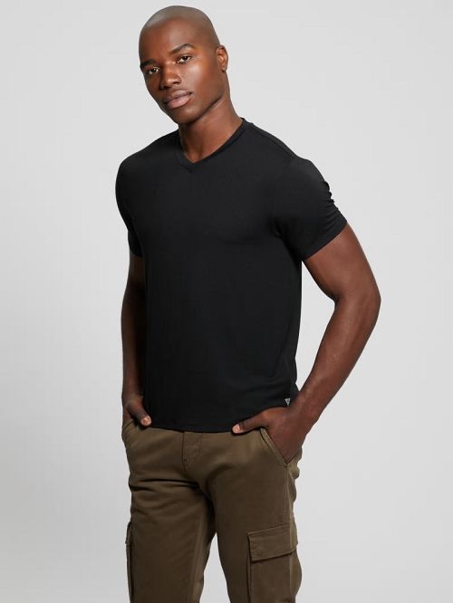 Guess Heavy Jersey V-Neck Tee Negrii | GUESS-SN30496
