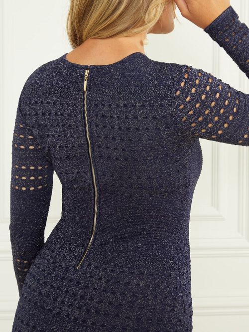Guess Henley Long-Sleeve Sweater Dress Albastri | GUESS-SN26982