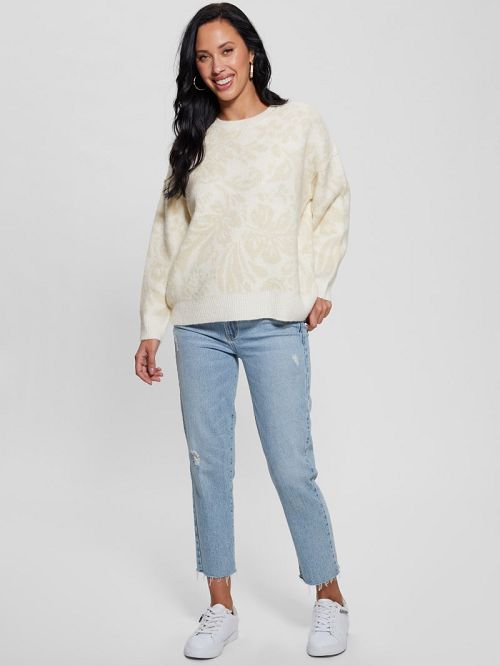 Guess Hibiscus Wool-Blend Sweater Albi | GUESS-SN27296