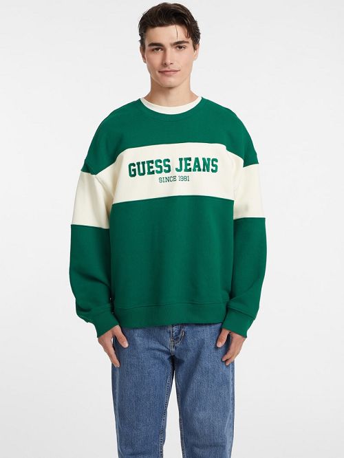 Guess Horizontal Stripe Crewneck Sweatshirt Verzi | GUESS-SN31009