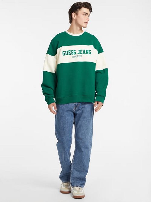 Guess Horizontal Stripe Crewneck Sweatshirt Verzi | GUESS-SN31009