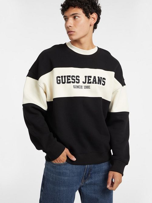 Guess Horizontal Stripe Crewneck Sweatshirt Negrii | GUESS-SN31018