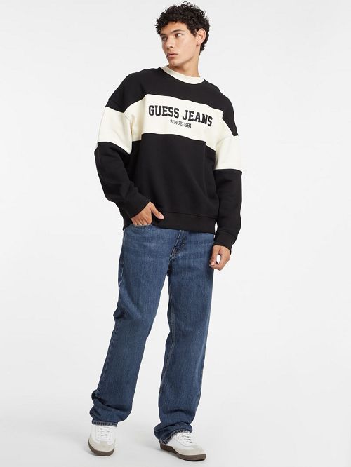 Guess Horizontal Stripe Crewneck Sweatshirt Negrii | GUESS-SN31018