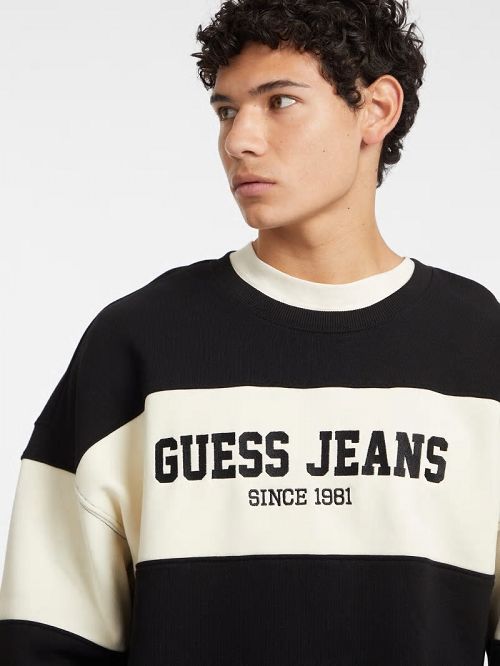 Guess Horizontal Stripe Crewneck Sweatshirt Negrii | GUESS-SN31018