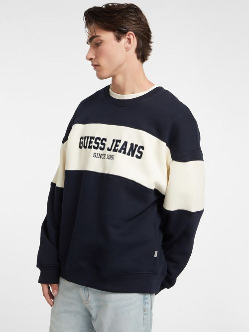 Guess Horizontal Stripe Crewneck Sweatshirt Albastri | GUESS-SN31022