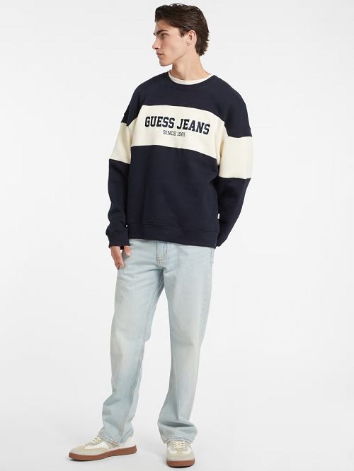 Guess Horizontal Stripe Crewneck Sweatshirt Albastri | GUESS-SN31022