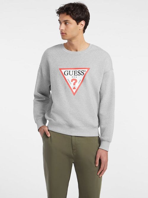 Guess Iconic Crewneck Sweatshirt Gri | GUESS-SN31485