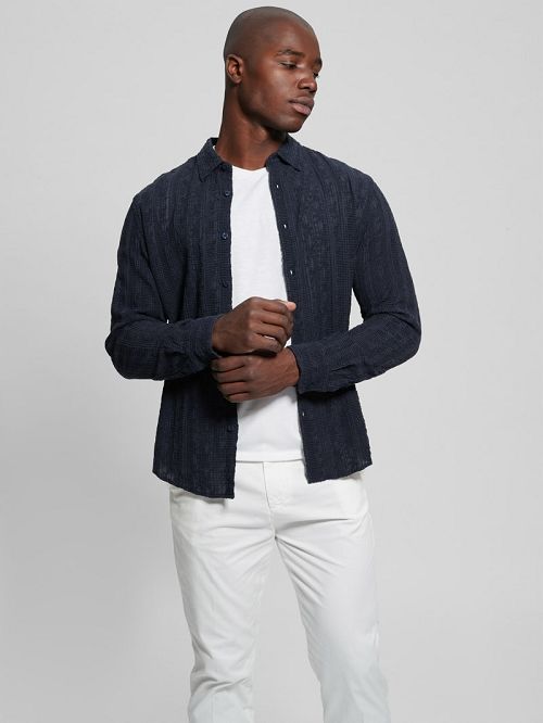Guess Indio Embroidered Shirt Albastri | GUESS-SN31217