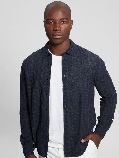 Guess Indio Embroidered Shirt Albastri | GUESS-SN31217