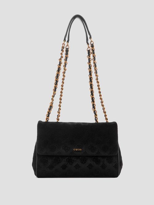 Guess Inia Velvet Convertible Crossbody Negrii | GUESS-SN28808