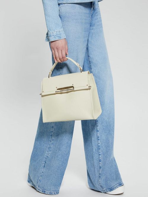 Guess Iris Leather Top Handle Bag Bej | GUESS-SN29284