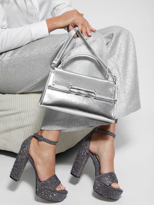 Guess Iris Metallic Leather Top Handle Bag Argintii | GUESS-SN29281