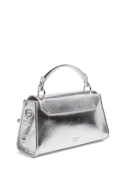 Guess Iris Metallic Leather Top Handle Bag Argintii | GUESS-SN29281