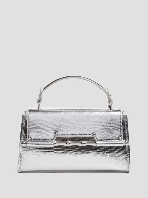 Guess Iris Metallic Leather Top Handle Bag Argintii | GUESS-SN29281