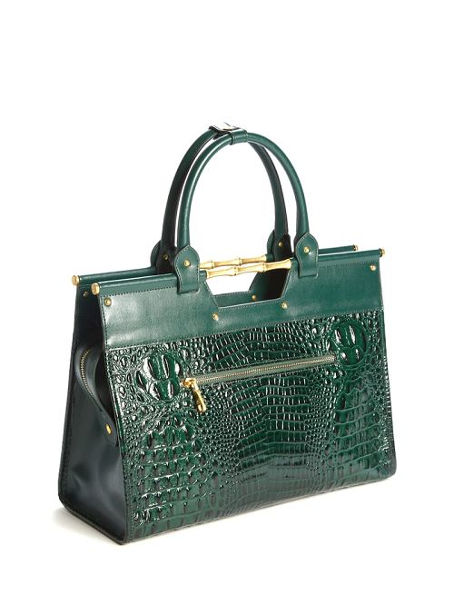 Guess Isa Crocodile-Embossed Leather Satchel Gri | GUESS-SN29231