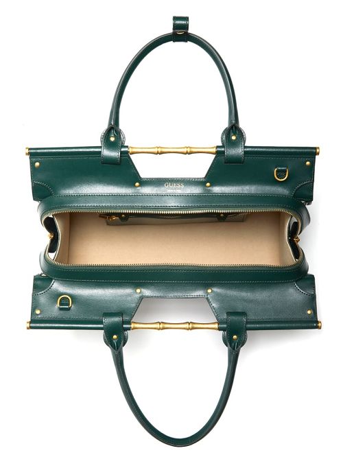 Guess Isa Crocodile-Embossed Leather Satchel Gri | GUESS-SN29231