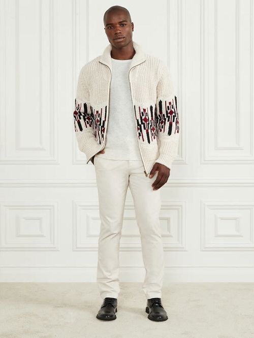 Guess Jacquard High Neck Cardigan Albi | GUESS-SN31025