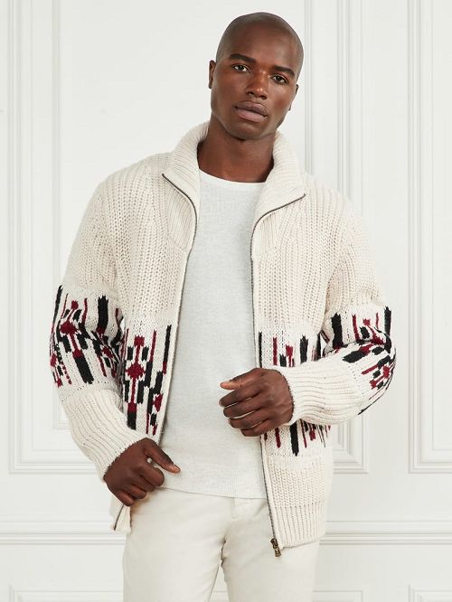 Guess Jacquard High Neck Cardigan Albi | GUESS-SN31025